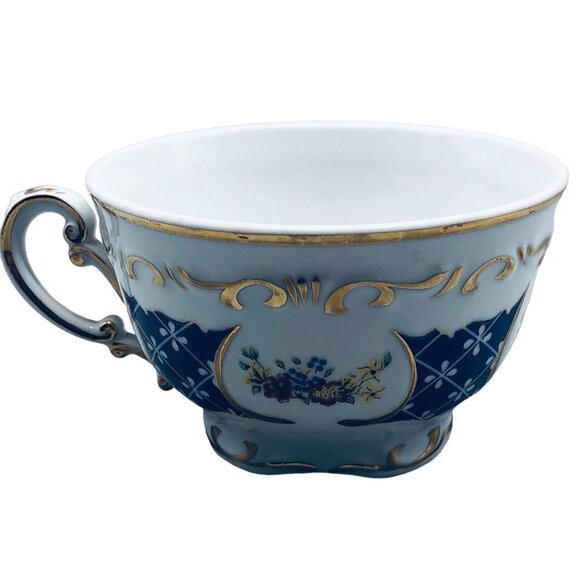 Tea cup floral gold trim white blue marked on bottom 2.5x5" porcelain READ - Picture 1 of 7